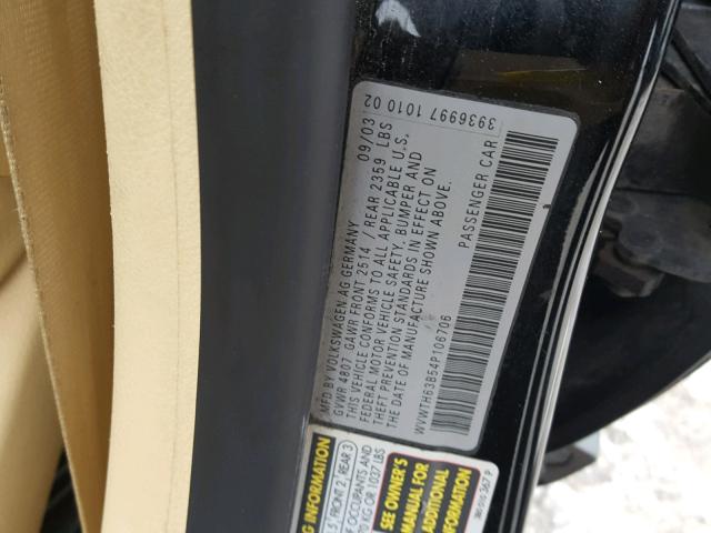 WVWTH63B54P106706 - 2004 VOLKSWAGEN PASSAT GLX 黑色 照片 10