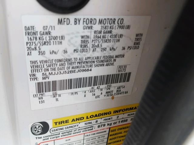 5LMJJ3J52BEJ09684 - 2011 LINCOLN NAVIGATOR WHITE photo 10