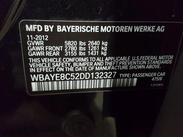 WBAYE8C52DD132327 - 2013 BMW 750LI BLACK photo 10
