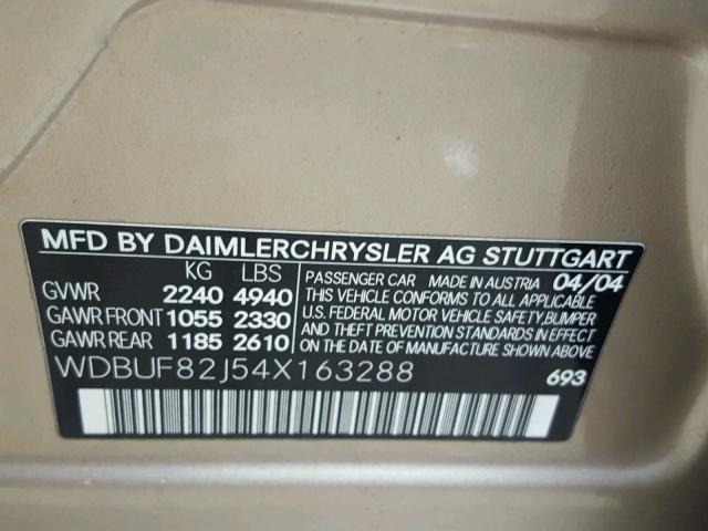 WDBUF82J54X163288 - 2004 MERCEDES-BENZ E 320 4MAT GOLD photo 10