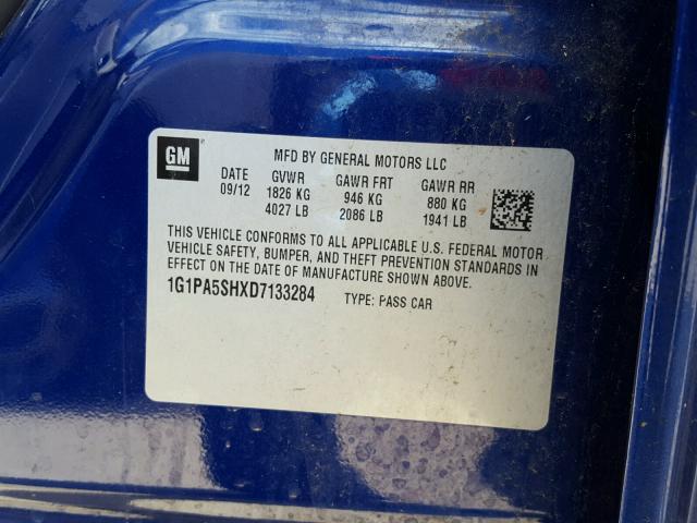 1G1PA5SHXD7133284 - 2013 CHEVROLET CRUZE LS BLUE photo 10