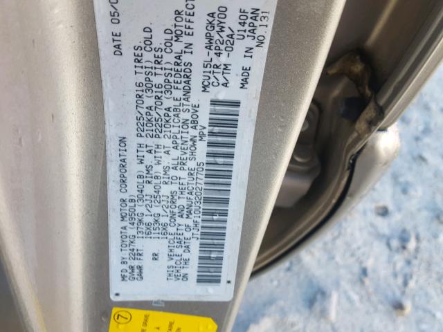 JTJHF10U320277705 - 2002 LEXUS RX 300 GOLD photo 10