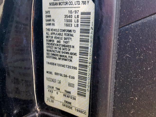 1N4BB41DXWC720396 - 1998 NISSAN SENTRA SE BLACK photo 10