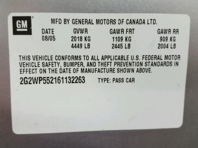 2G2WP552161132263 - 2006 PONTIAC GRAND PRIX ვერცხლისფერი ფოტო 10