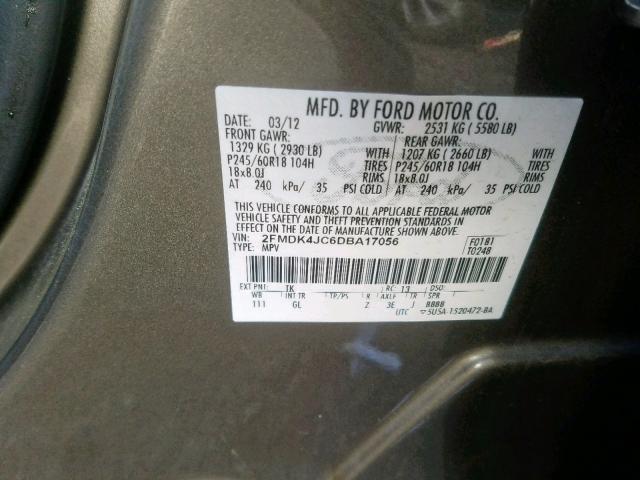 2FMDK4JC6DBA17056 - 2013 FORD EDGE SEL BROWN photo 10