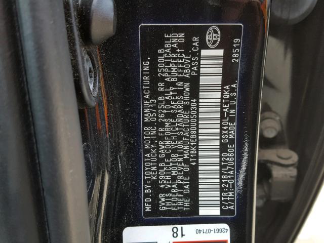 4T1BK1EB8DU050304 - 2013 TOYOTA AVALON BAS BLACK photo 10