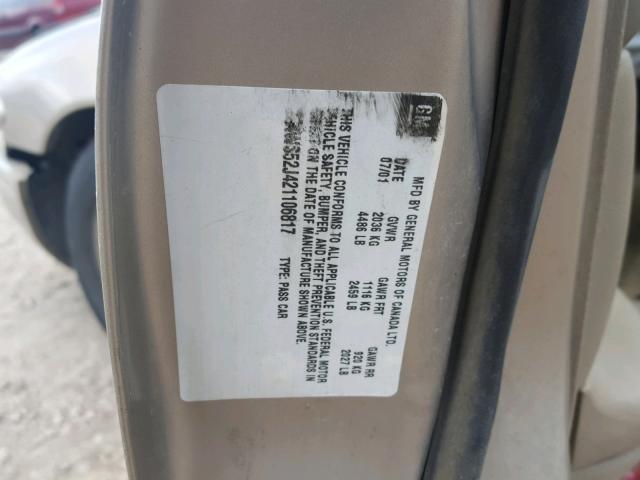 2G4WS52J421106817 - 2002 BUICK CENTURY CU TAN photo 10