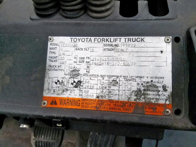 99822 - 2007 TOYOTA FORKLIFT ORANGE photo 10