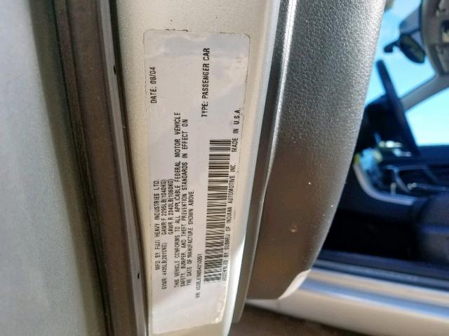 4S3BL676654210051 - 2005 SUBARU LEGACY GT SILVER photo 10