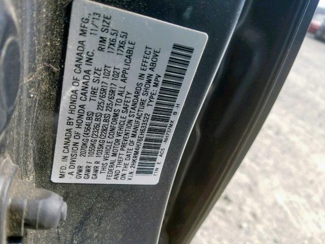 2HKRM4H76EH633522 - 2014 HONDA CR-V EXL GRAY photo 10