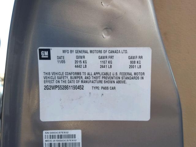 2G2WP552861190452 - 2006 PONTIAC GRAND PRIX 米色 照片 10