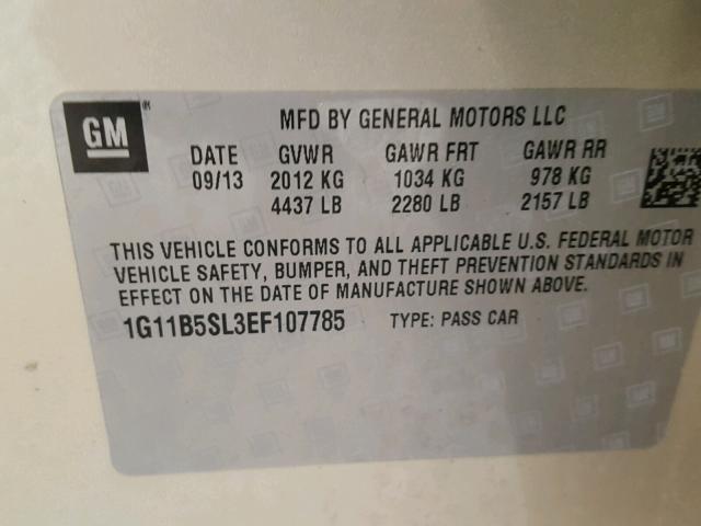 1G11B5SL3EF107785 - 2014 CHEVROLET MALIBU LS 米色 照片 10