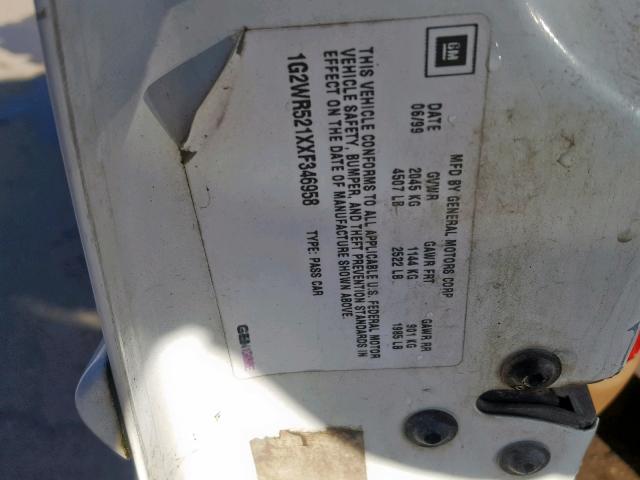 1G2WR521XXF346958 - 1999 PONTIAC GRAND PRIX WHITE photo 10