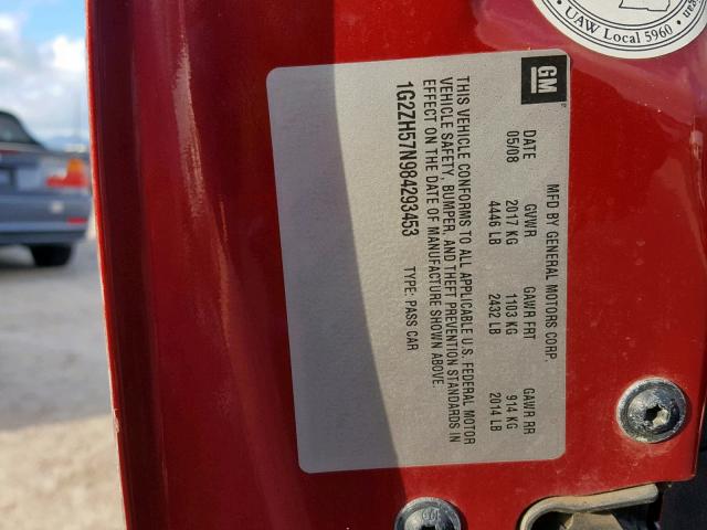 1G2ZH57N984293453 - 2008 PONTIAC G6 GT RED photo 10