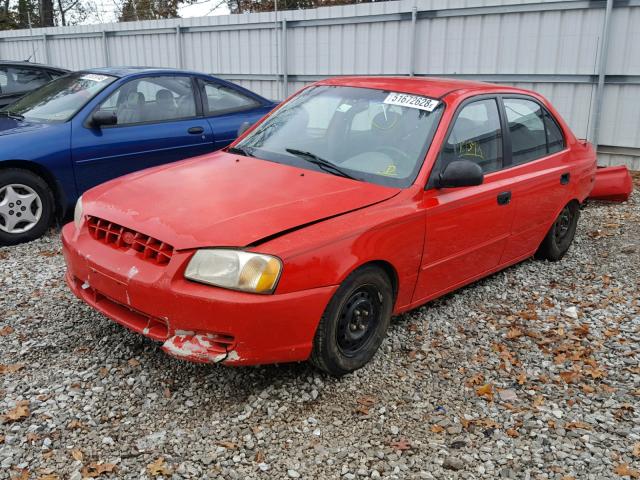 KMHCG45C02U354269 - 2002 HYUNDAI ACCENT GL RED photo 2