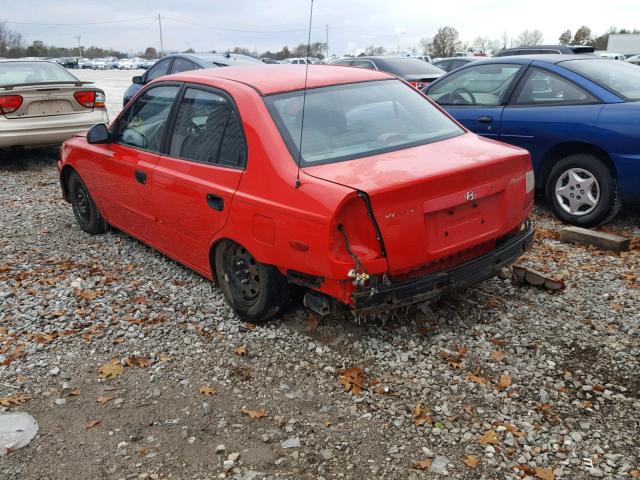 KMHCG45C02U354269 - 2002 HYUNDAI ACCENT GL RED photo 3