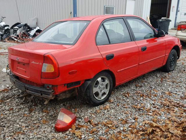 KMHCG45C02U354269 - 2002 HYUNDAI ACCENT GL RED photo 4