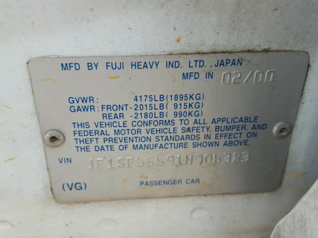 JF1SF65691H706383 - 2001 SUBARU FORESTER S 白色 照片 10
