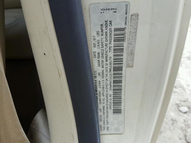 3VWRW31C27M514579 - 2007 VOLKSWAGEN NEW BEETLE 白色 照片 10