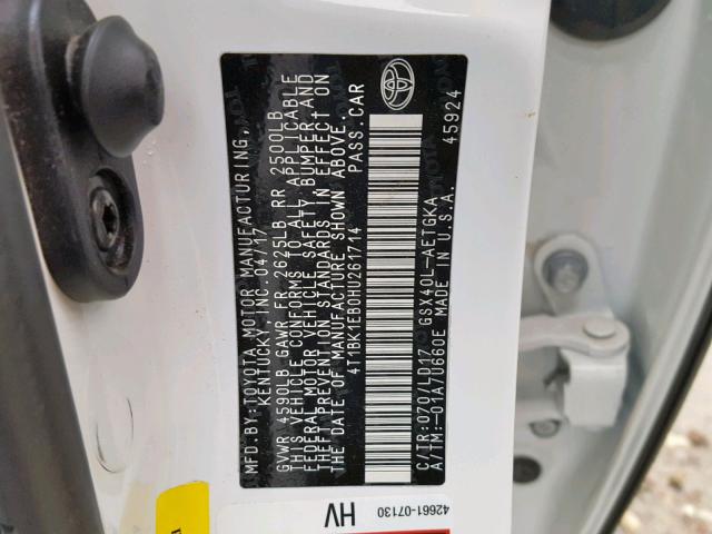 4T1BK1EB0HU261714 - 2017 TOYOTA AVALON XLE WHITE photo 10