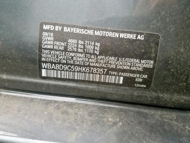 WBA8D9C59HK678357 - 2017 BMW 330 XI GRAY photo 10