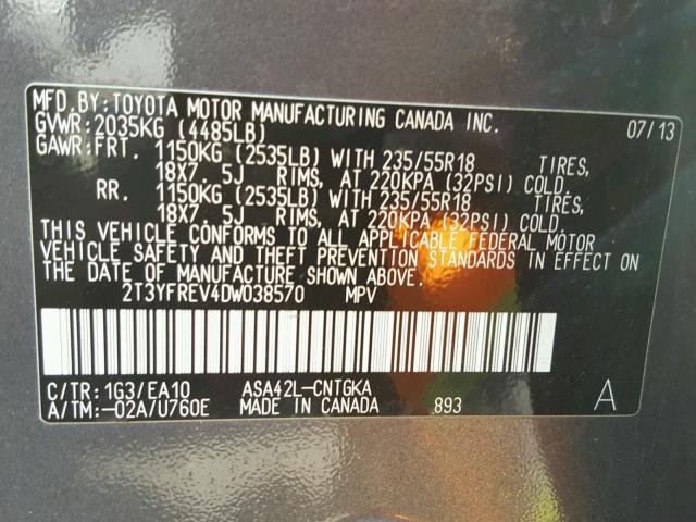 2T3YFREV4DW038570 - 2013 TOYOTA RAV4 LIMIT BLACK photo 10