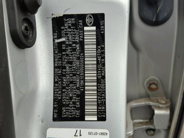 4T1BK1EBXDU056024 - 2013 TOYOTA AVALON BAS SILVER photo 10