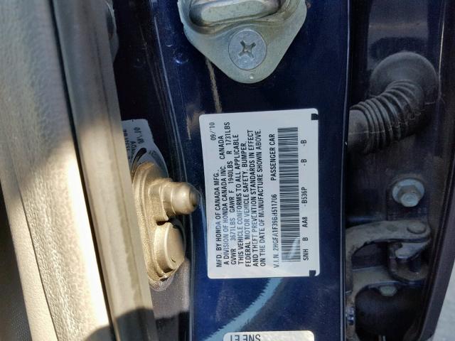 2HGFA1F39BH511706 - 2011 HONDA CIVIC VP BLUE photo 10