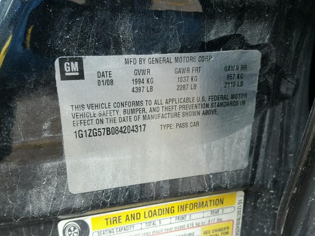 1G1ZG57B084204317 - 2008 CHEVROLET MALIBU LS 黑色 照片 10