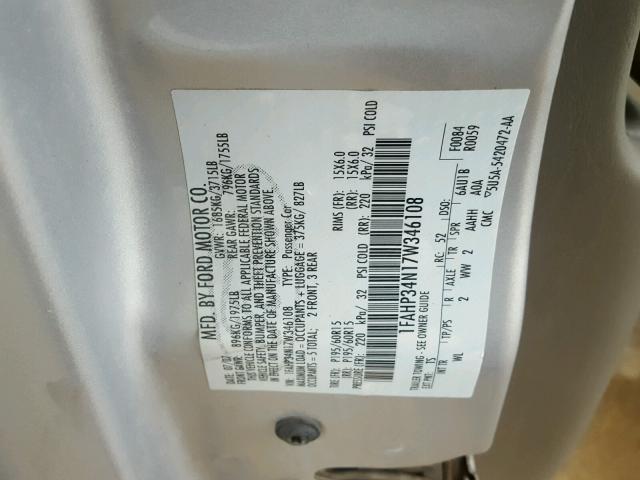 1FAHP34N17W346108 - 2007 FORD FOCUS ZX4 SILVER photo 10