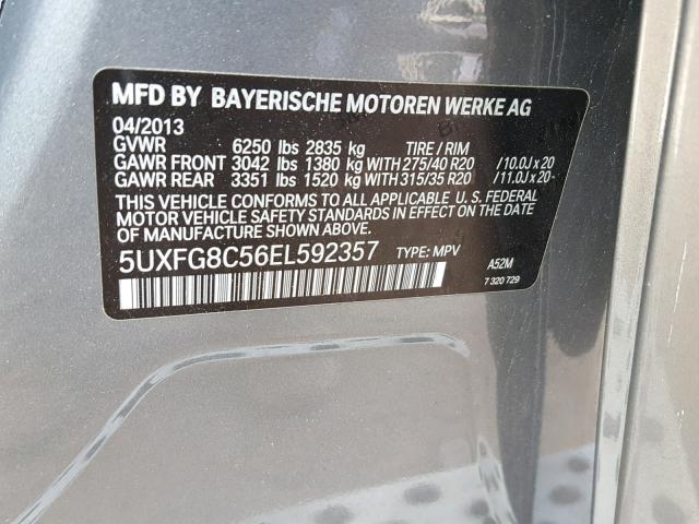 5UXFG8C56EL592357 - 2014 BMW X6 XDRIVE5 GRAY photo 10