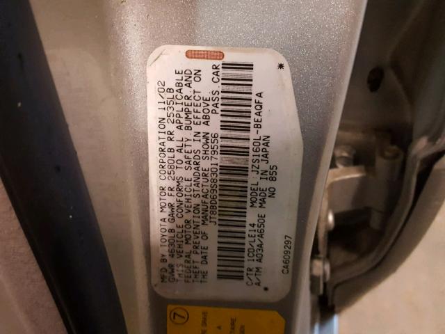 JT8BD69S830179556 - 2003 LEXUS GS 300 SILVER photo 10