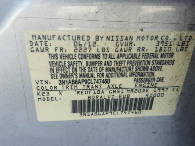 3N1AB6AP9CL747460 - 2012 NISSAN SENTRA 2.0 SILVER photo 10