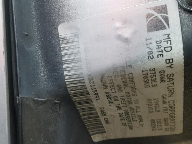 1G8AJ52FX3Z115991 - 2003 SATURN ION LEVEL SILVER photo 10