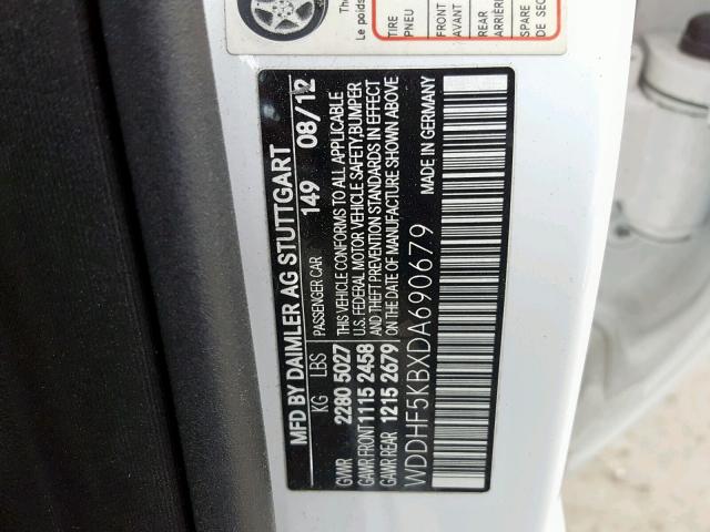 WDDHF5KBXDA690679 - 2013 MERCEDES-BENZ E 350 WHITE photo 10