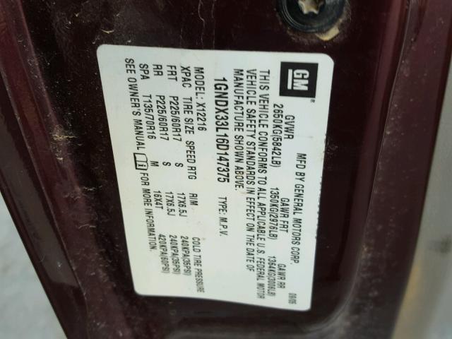 1GNDX33L16D147375 - 2006 CHEVROLET UPLANDER L 栗色 照片 10