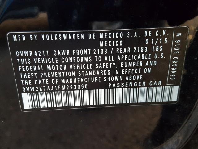 3VW2K7AJ1FM293090 - 2015 VOLKSWAGEN JETTA BASE Սև լուսանկար 10