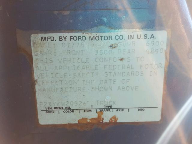 F25YKW20326 - 1975 FORD F-250 TWO TONE photo 10