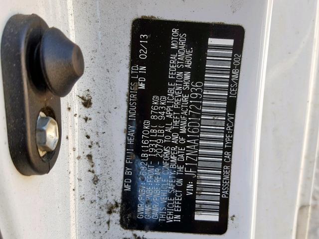 JF1ZNAA16D1721936 - 2013 TOYOTA SCION FR-S WHITE photo 10