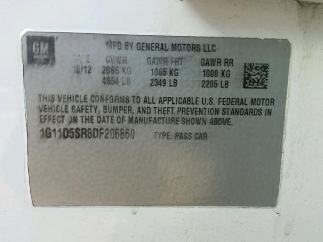 1G11D5SR8DF206860 - 2013 CHEVROLET MALIBU 1LT 白色 照片 10