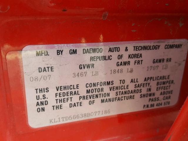 KL1TD56638B077186 - 2008 CHEVROLET AVEO BASE Qırmızı foto 10