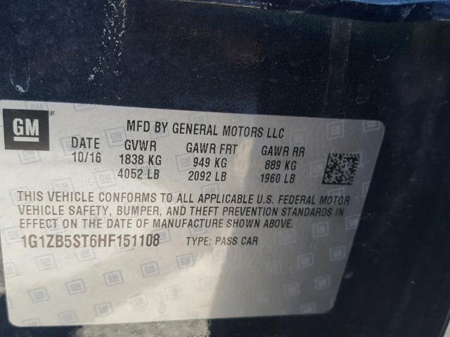 1G1ZB5ST6HF151108 - 2017 CHEVROLET MALIBU LS BLUE photo 10