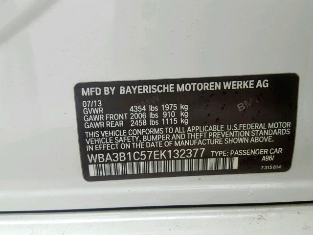 WBA3B1C57EK132377 - 2014 BMW 320 I WHITE photo 10