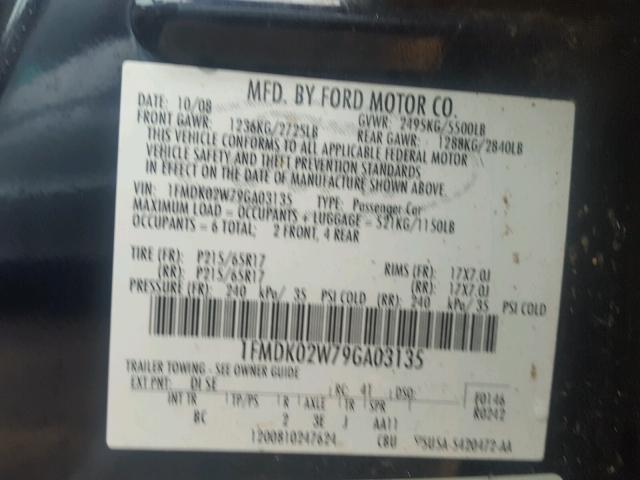 1FMDK02W79GA03135 - 2009 FORD TAURUS X S GRAY photo 10