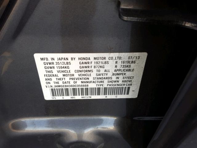 JHMGE8H36DC056668 - 2013 HONDA FIT GRAY photo 10