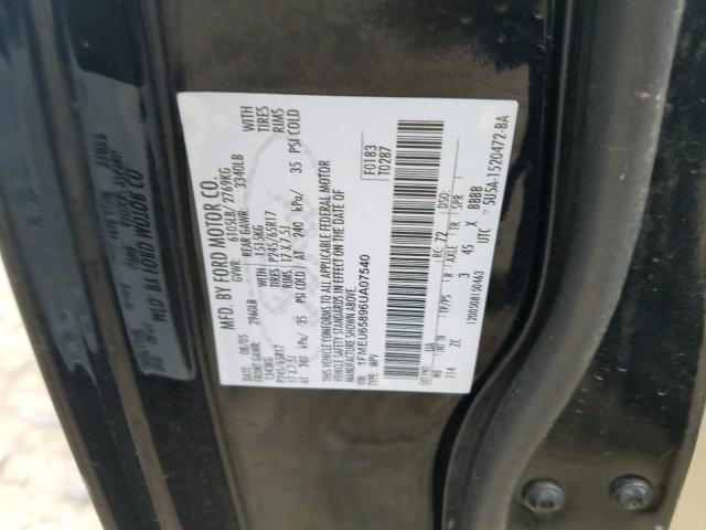 1FMEU65896UA07540 - 2006 FORD EXPLORER L BLACK photo 10