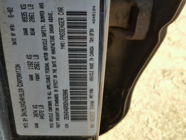 2B3HD46R92H282806 - 2002 DODGE INTREPID S 蓝色 照片 10