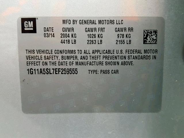 1G11A5SL7EF259555 - 2014 CHEVROLET MALIBU LS SILVER photo 10