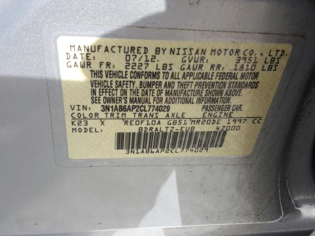 3N1AB6AP2CL774029 - 2012 NISSAN SENTRA 2.0 SILVER photo 10