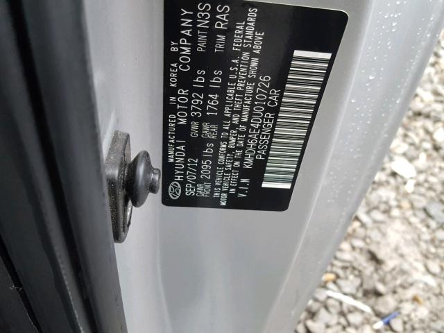 KMHDH6AE4DU010726 - 2013 HYUNDAI ELANTRA CO SILVER photo 10